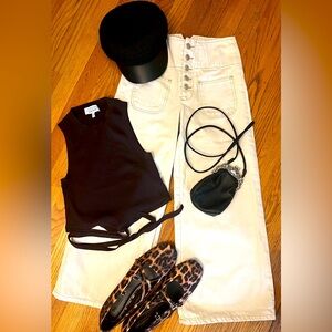 Free People 5 Button Flare Leg Cropped Pants